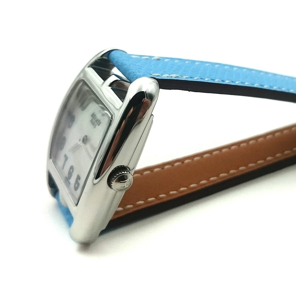 Cape Cod Tonneau Steel on Light Blue Epsom Leather Strap