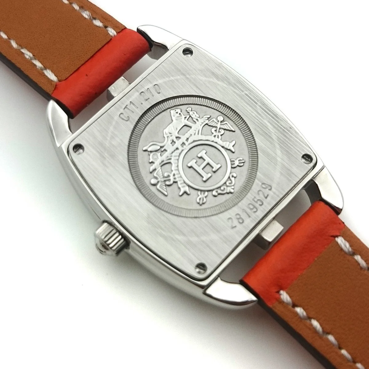 Cape Cod Tonneau Steel on Orange Epsom Leather Strap