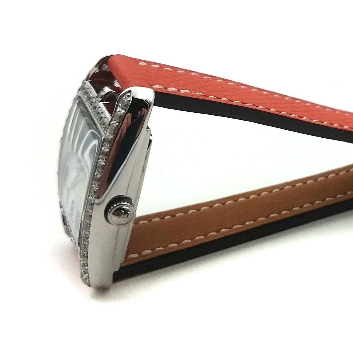 Cape Cod Tonneau Steel with Diamond Bezel on Orange Epsom Leather Strap