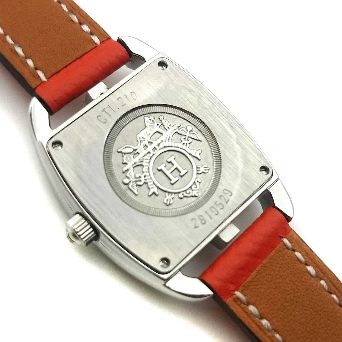 Cape Cod Tonneau Steel with Diamond Bezel on Orange Epsom Leather Strap