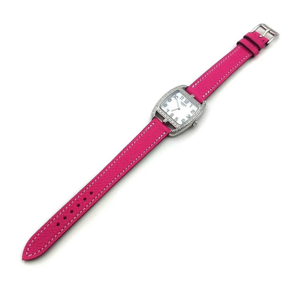 Cape Cod Tonneau Steel with Diamond Bezel on Pink Epsom Leather Strap