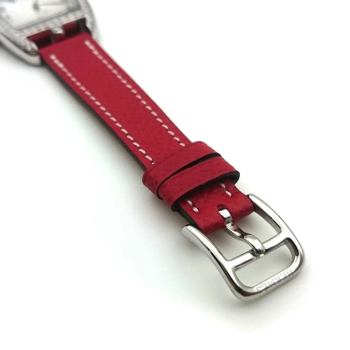 Cape Cod Tonneau Steel with Diamond Bezel on Red Epsom Leather Strap