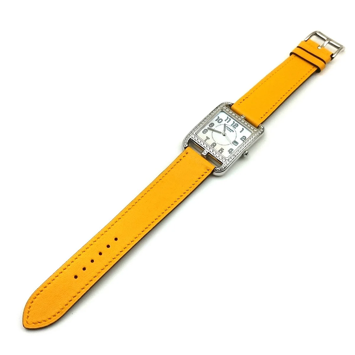 Cape Cod Tonneau Steel with Diamond Bezel on Yellow Fjord Leather Strap