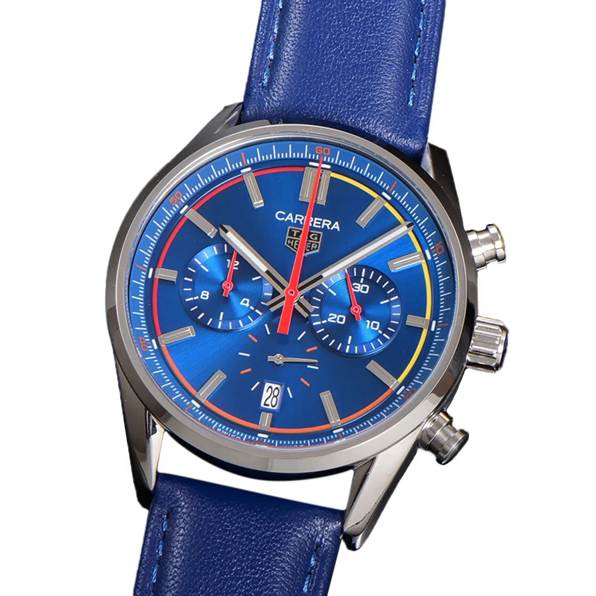Carrera Chronograph 42 Blue Dial on Leather Strap