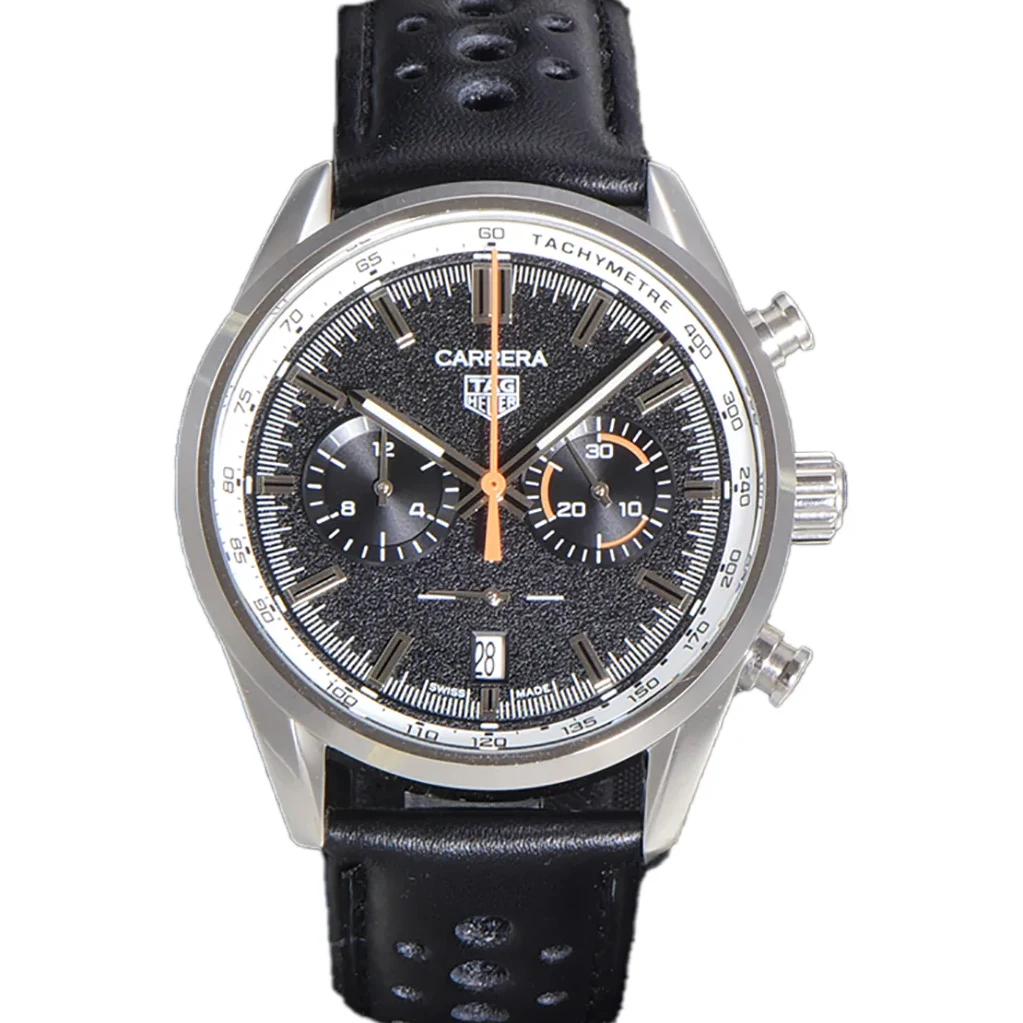 Carrera Chronograph 43 Black Dial on Leather Strap