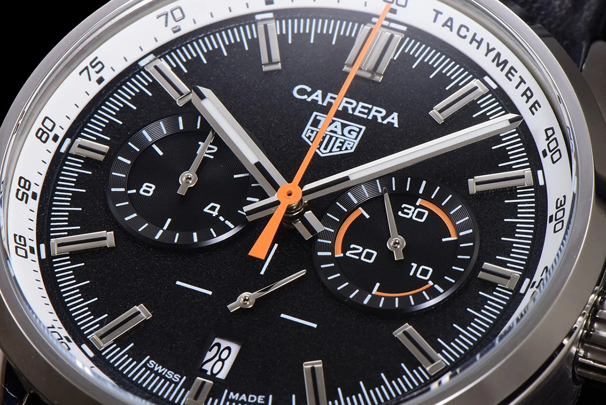Carrera Chronograph 43 Black Dial on Leather Strap