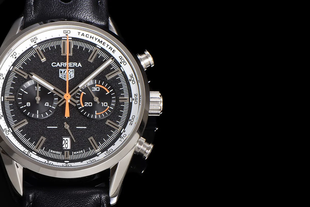 Carrera Chronograph 43 Black Dial on Leather Strap
