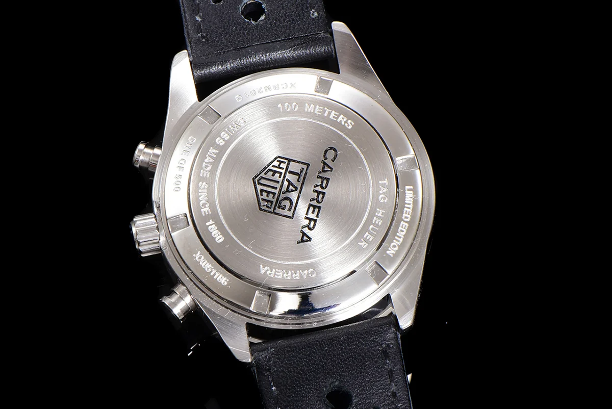 Carrera Chronograph 43 Black Dial on Leather Strap
