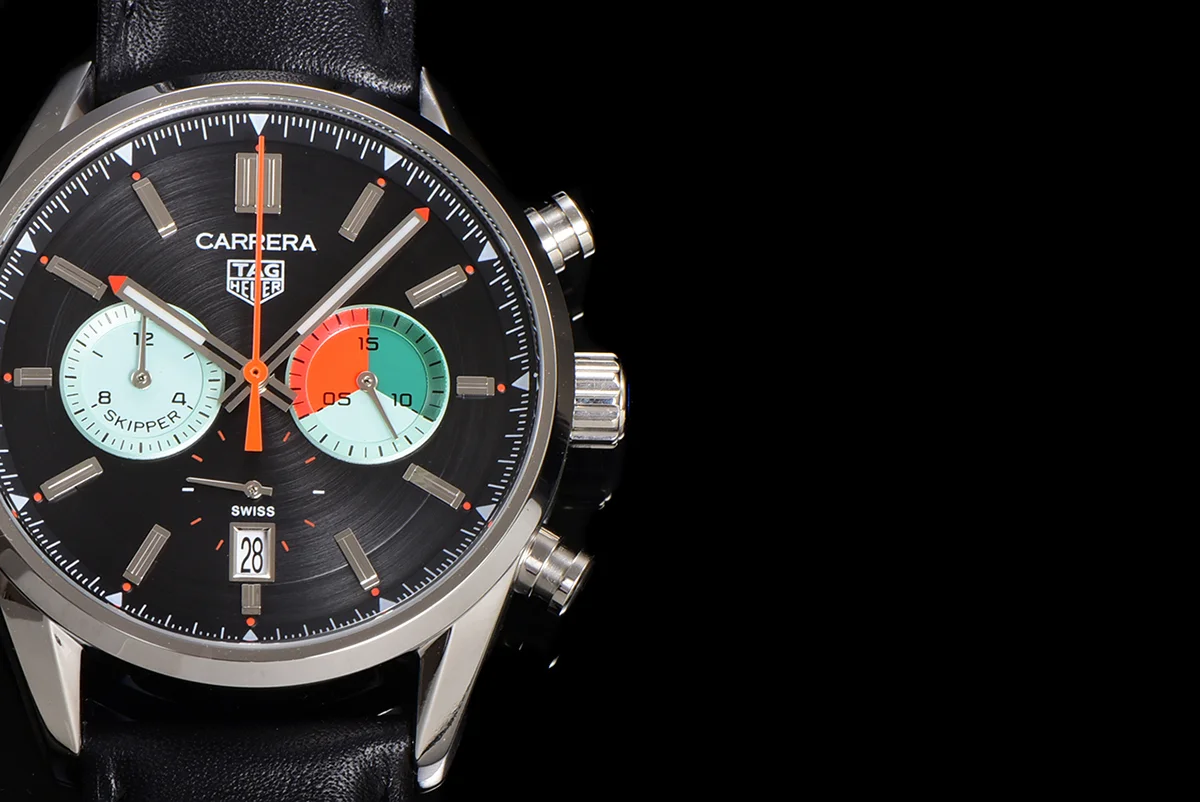 Carrera Skipper 39 Black Dial on Leather Strap