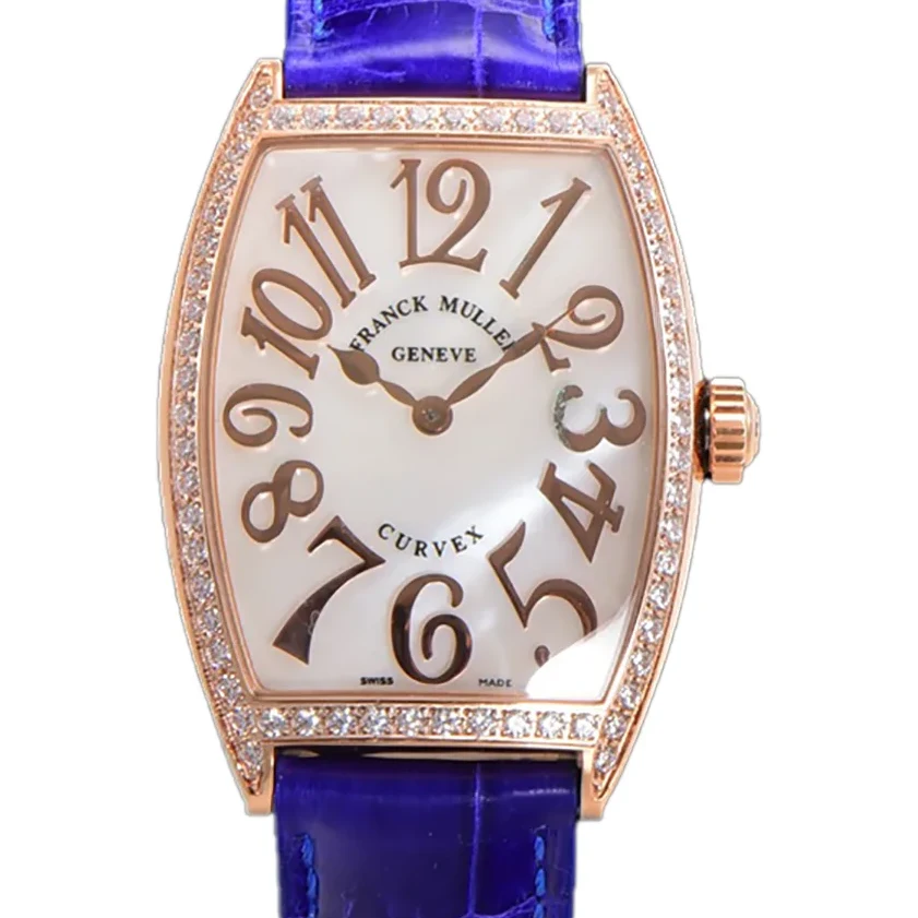 Cintree Curve MOP Dial in Rose Gold on Blue Leather Strap