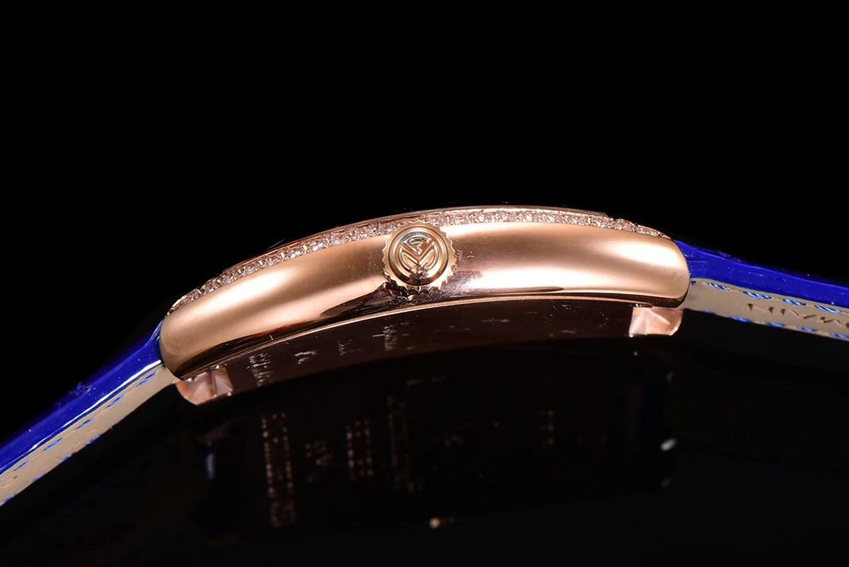 Cintree Curve MOP Dial in Rose Gold on Blue Leather Strap