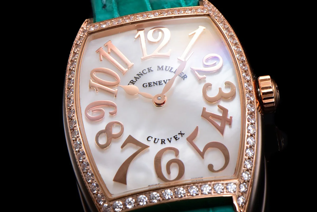 Cintree Curve MOP Dial in Rose Gold on Green Leather Strap