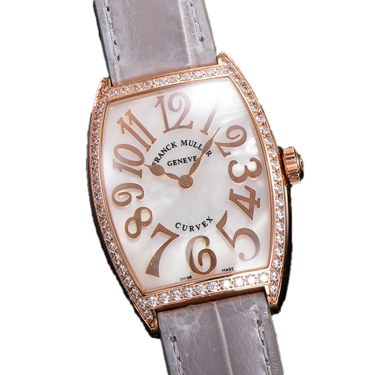 Cintree Curve MOP Dial in Rose Gold on Grey Leather Strap