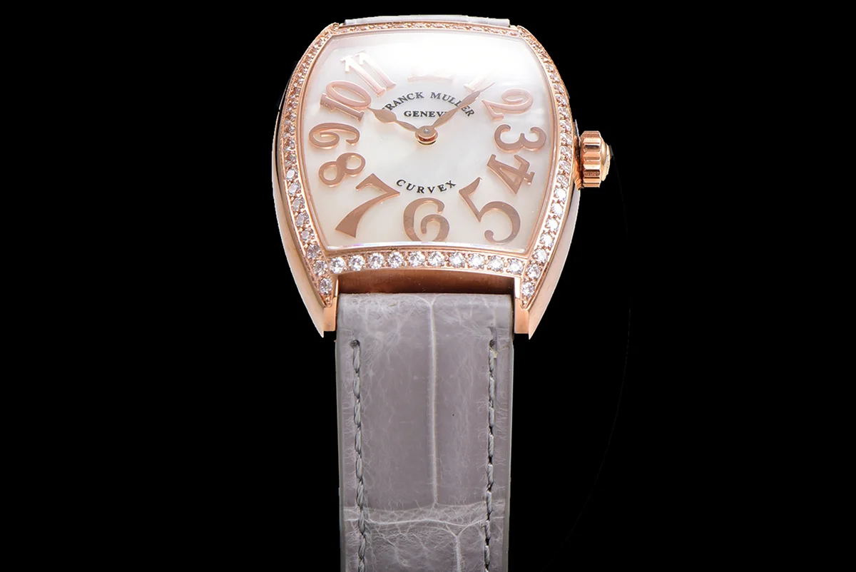 Cintree Curve MOP Dial in Rose Gold on Grey Leather Strap