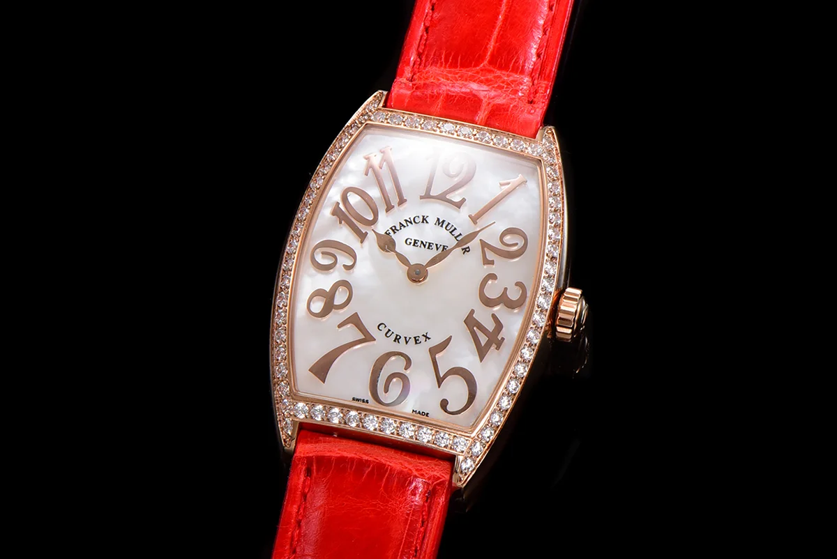 Cintree Curve MOP Dial in Rose Gold on Red Leather Strap