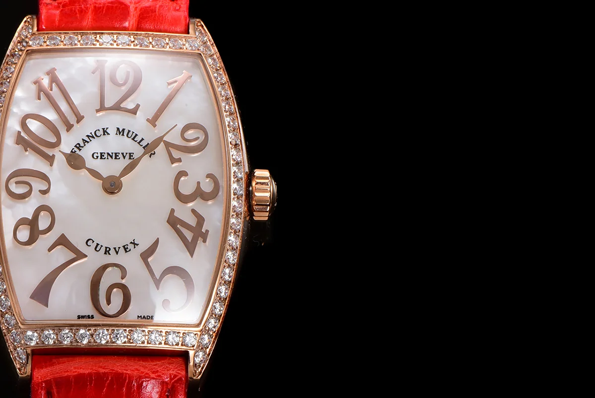 Cintree Curve MOP Dial in Rose Gold on Red Leather Strap