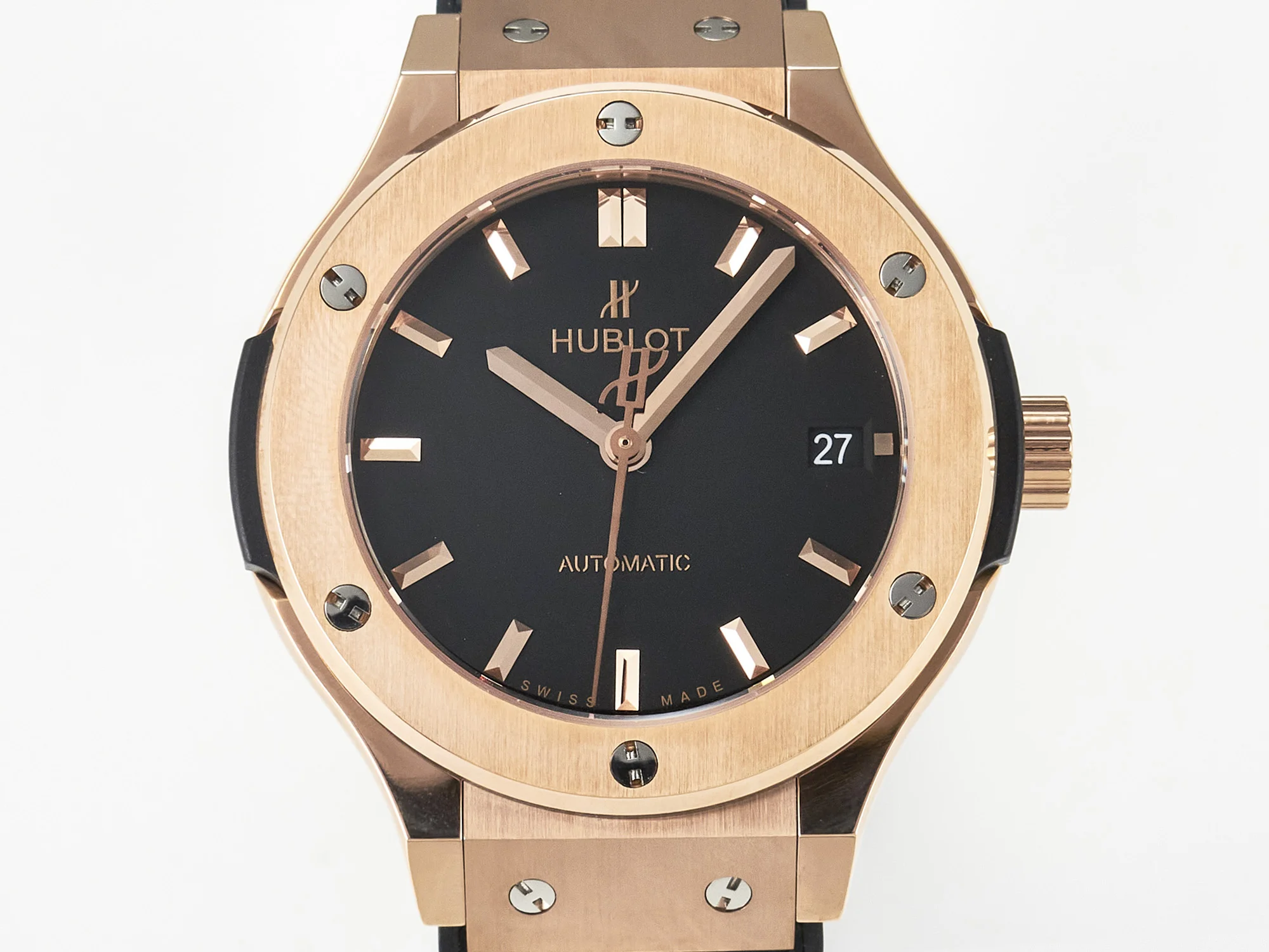 Classic Fusion 38mm RG JJF 1:1 Best Edition Black Dial on Black Gummy Leather Strap