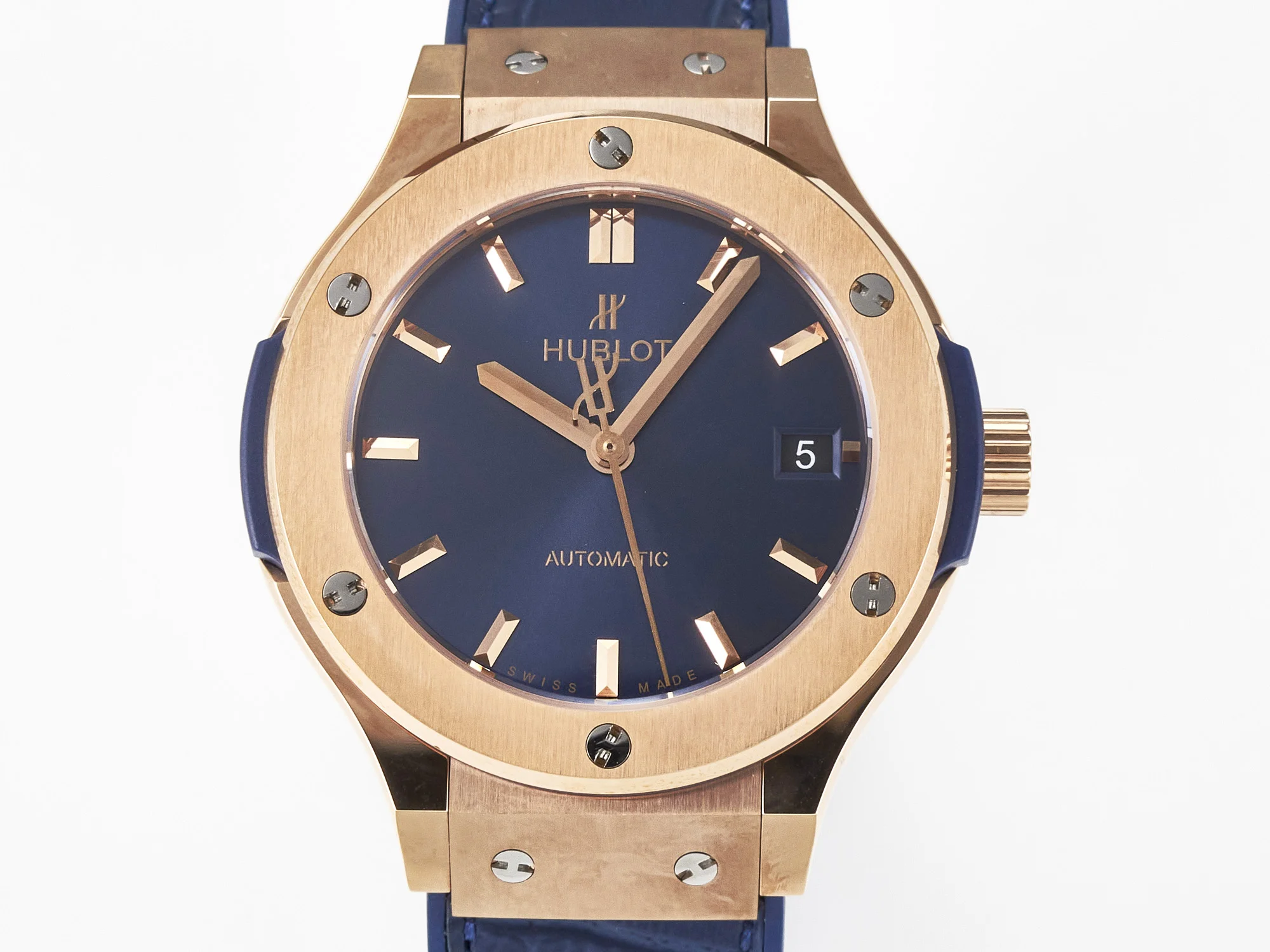 Classic Fusion 38mm RG JJF 1:1 Best Edition Blue Dial on Blue Gummy Leather Strap