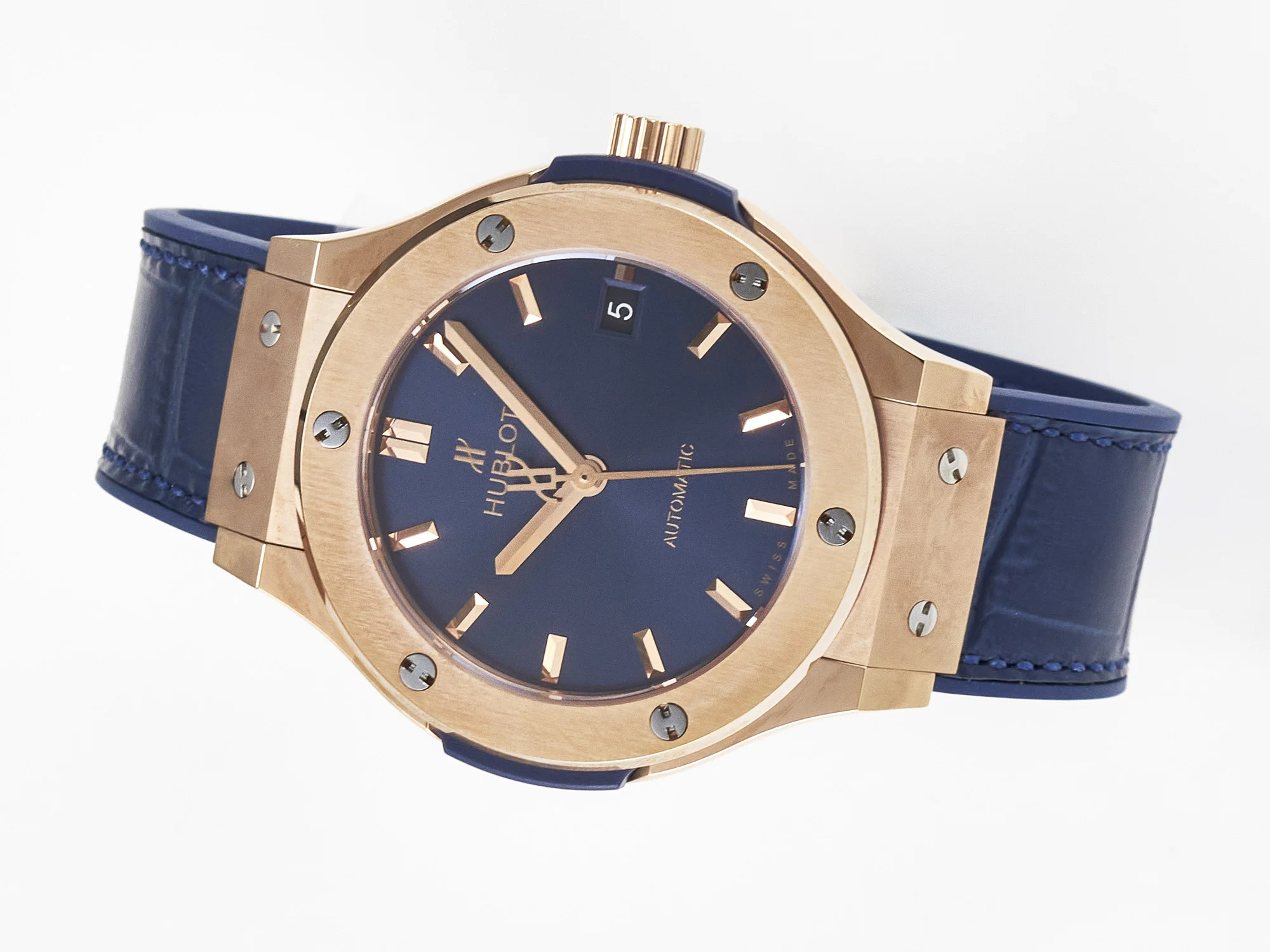 Classic Fusion 38mm RG JJF 1:1 Best Edition Blue Dial on Blue Gummy Leather Strap
