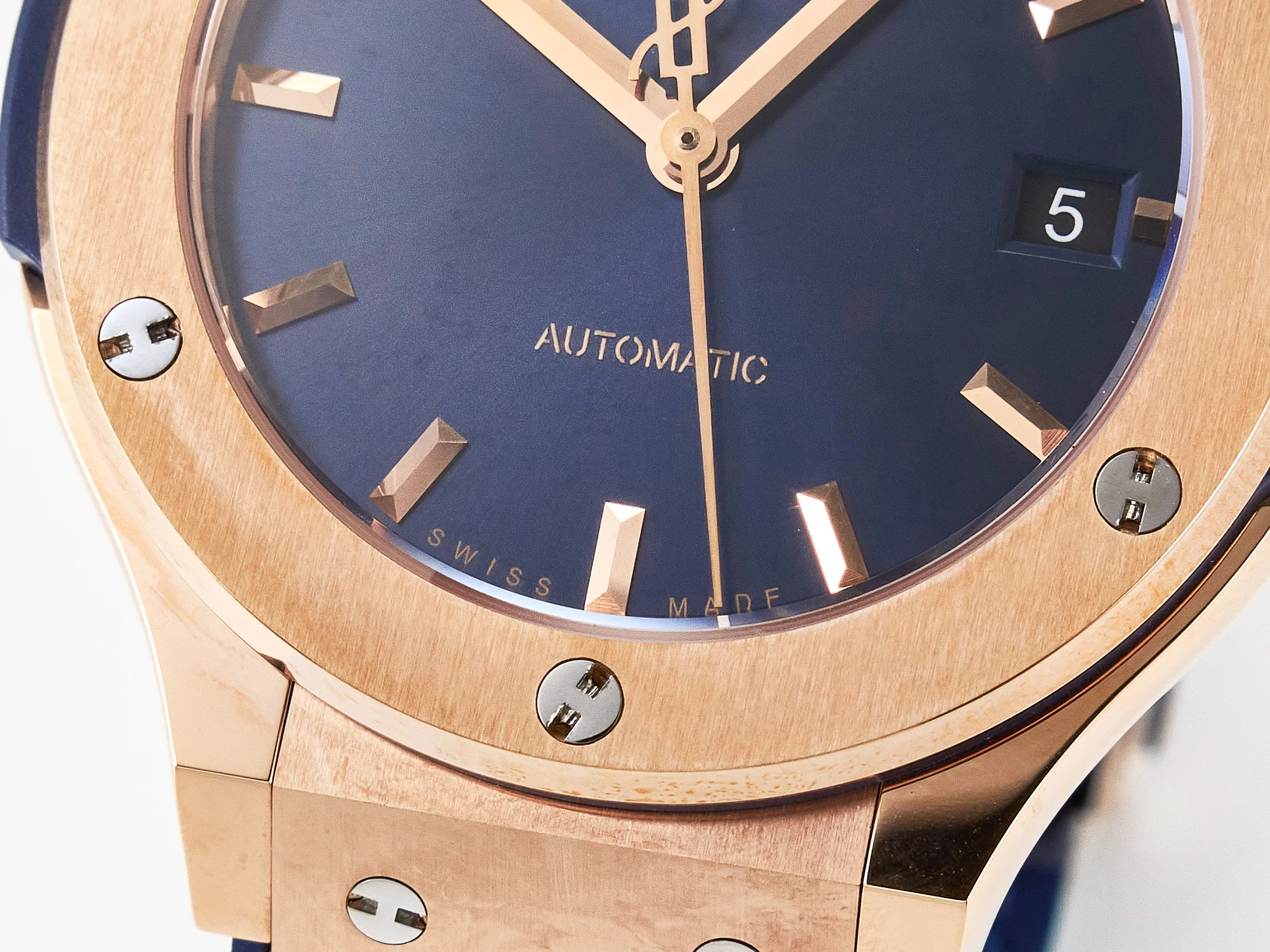 Classic Fusion 38mm RG JJF 1:1 Best Edition Blue Dial on Blue Gummy Leather Strap