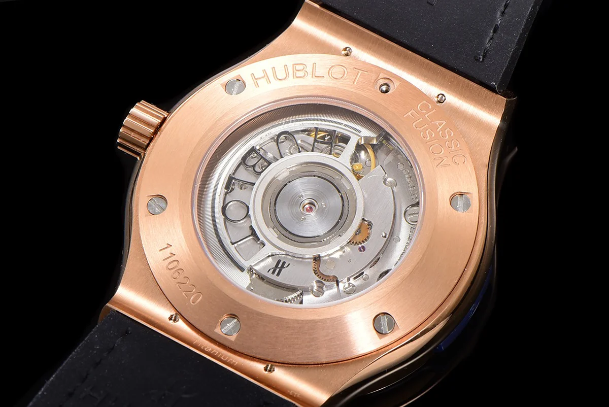 Classic Fusion Automatic 42mm Diamond Paved Dial in Rose Gold on Black Leather Strap