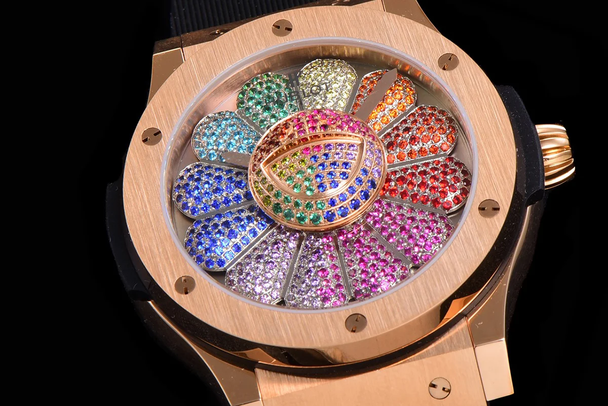 Classic Fusion Takashi Murakami 45mm Sunflower Dial in Rose Gold on Rubber Strap