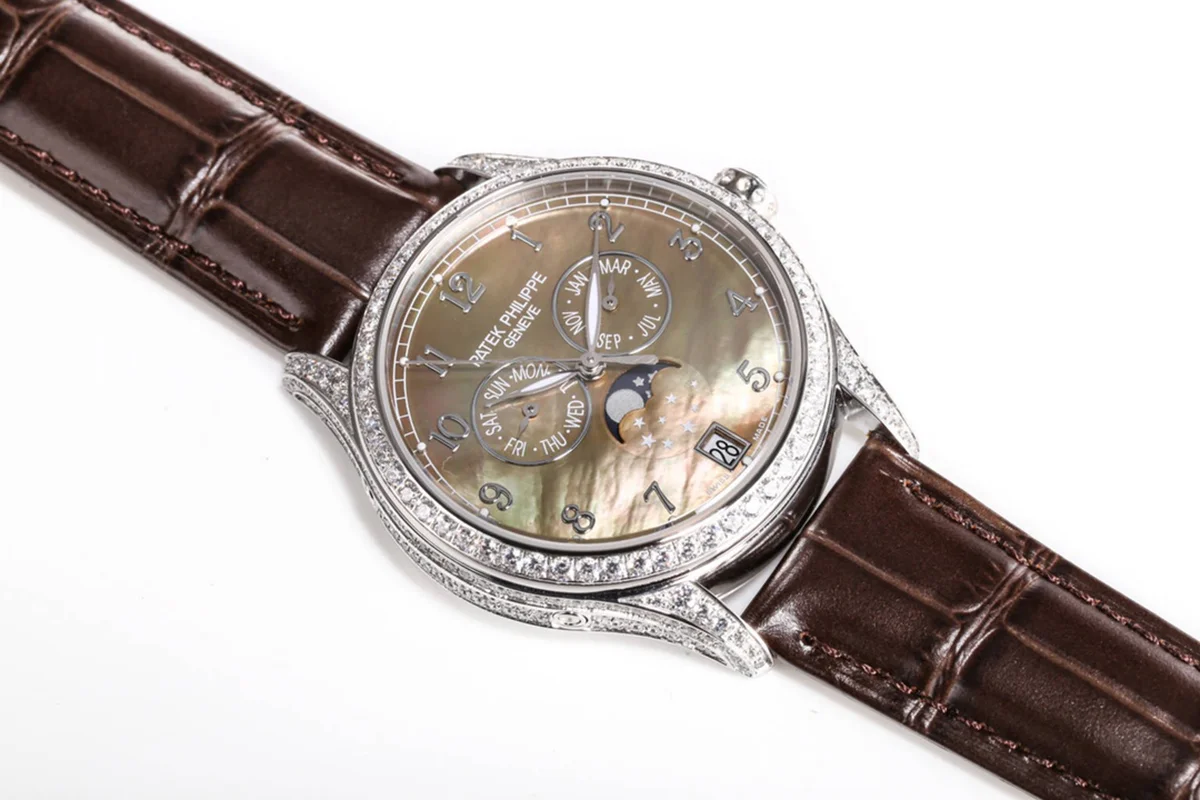 Complications 4948G Annual Calendar Moonphase Green MOP Dial in White Gold on Leather Strap