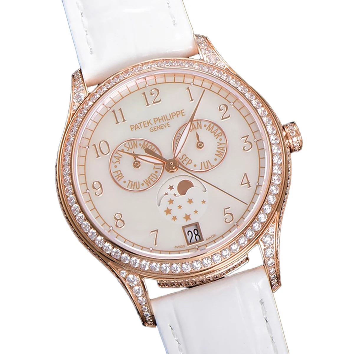 Complications 4948G Annual Calendar Moonphase MOP Dial in White Pink on Leather Strap