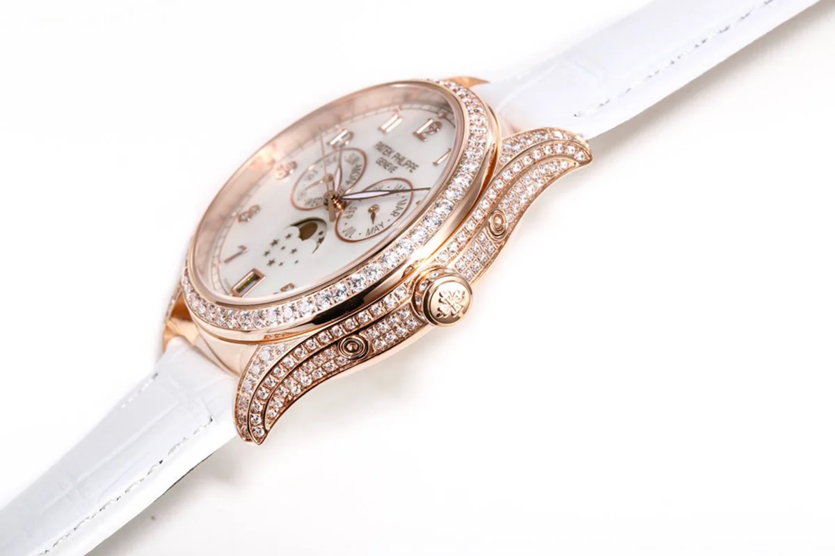 Complications 4948G Annual Calendar Moonphase MOP Dial in White Pink on Leather Strap