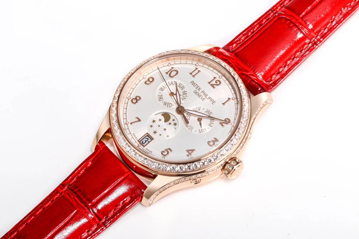 Complications 4948G Annual Calendar Moonphase White Dial in White Pink on Leather Strap