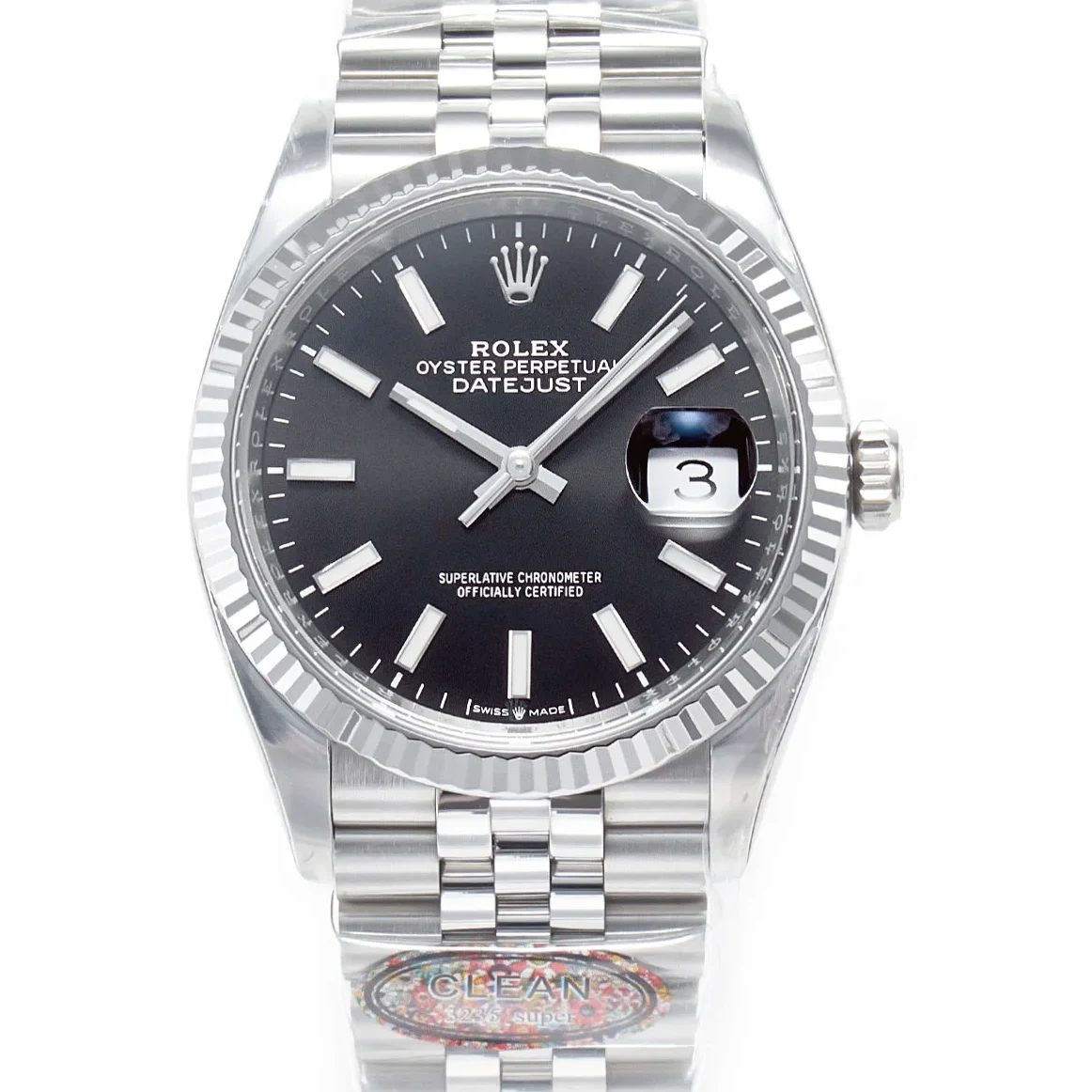 DateJust 36 126234 904L SS Clean 1:1 Best Edition Fluted Bezel Black Dial on Jubilee Bracelet VR3235