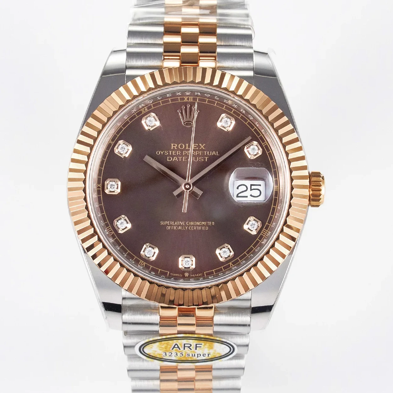 DateJust 41 126331 ARF 1:1 Best Edition 904L Steel Brown Diamonds Dial on SS/RG Jubilee Bracelet SH3235(Gain Weight)