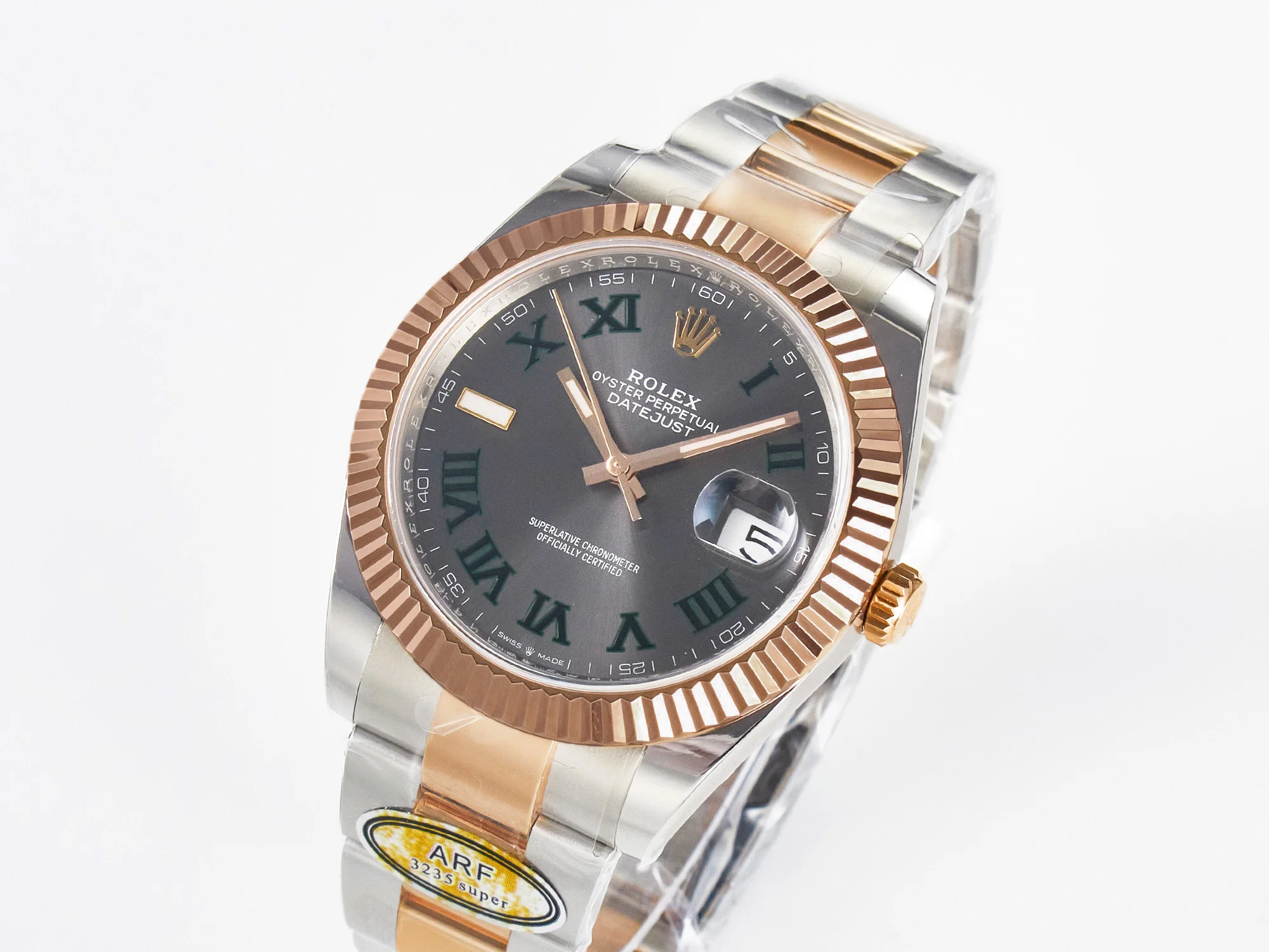 DateJust 41 126331 ARF 1:1 Best Edition 904L Steel Gray Dial Green Roman Marker on SS/RG Oyster Bracelet SH3235(Gain Weight)