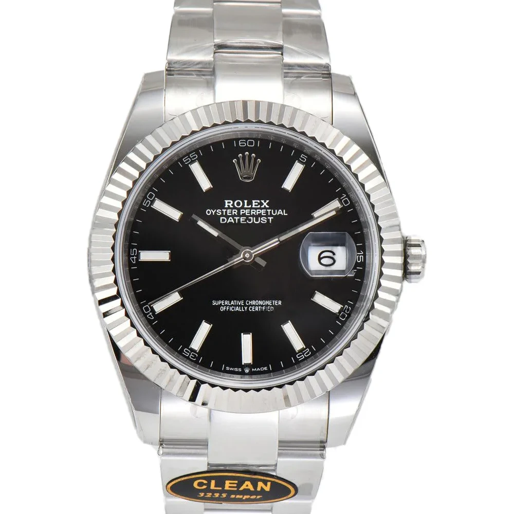 Datejust 41 126334 Bright Black Dial Stick Markers on Oyster Bracelet
