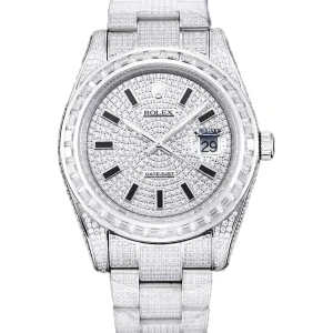 Datejust 41 Custom Diamond Paved Dial with Stick Markers in Steel
