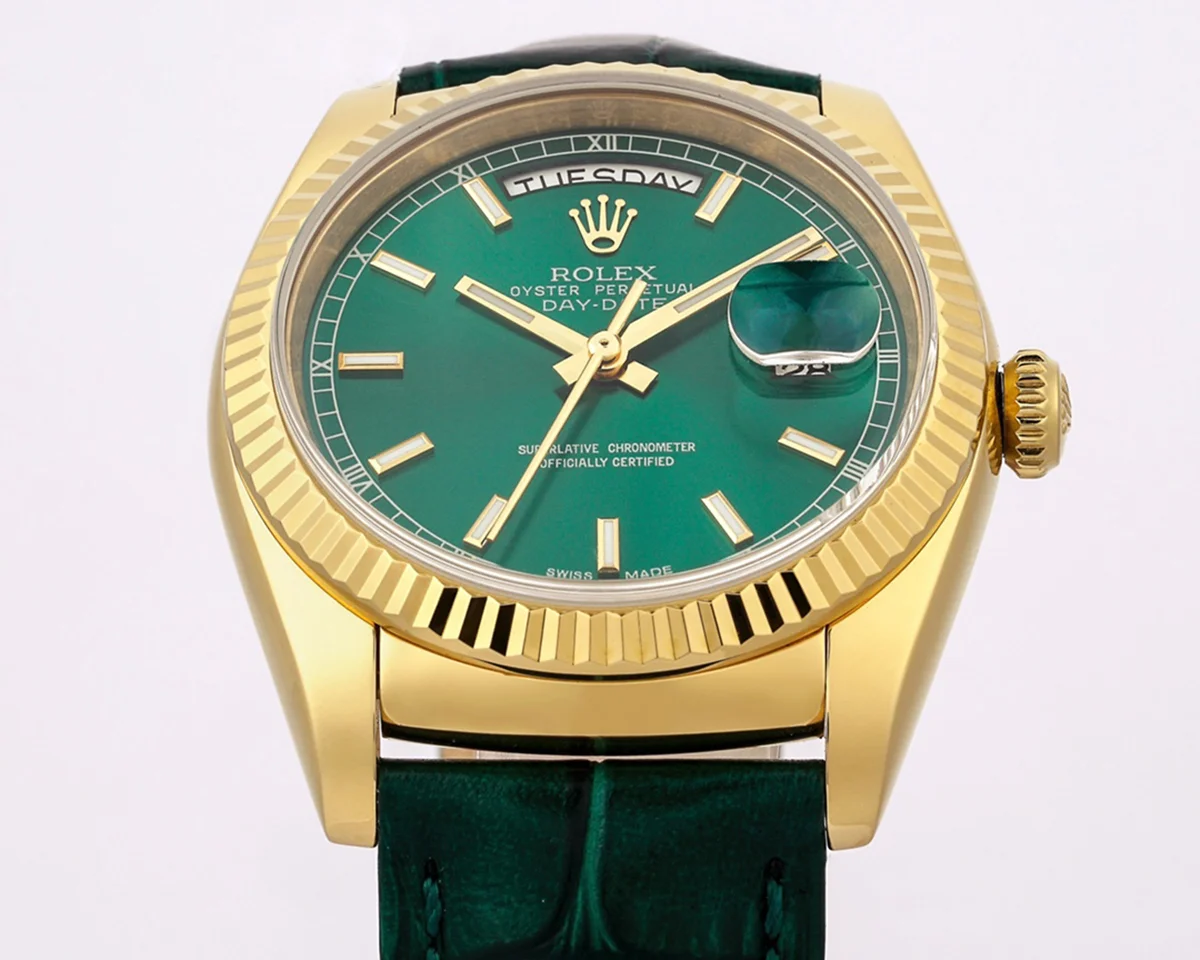 Day-Date 36 Green Dial in Yellow Gold on Leather Strap