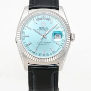 Day-Date 36 Ice Blue Dial in White Gold on Leather Strap