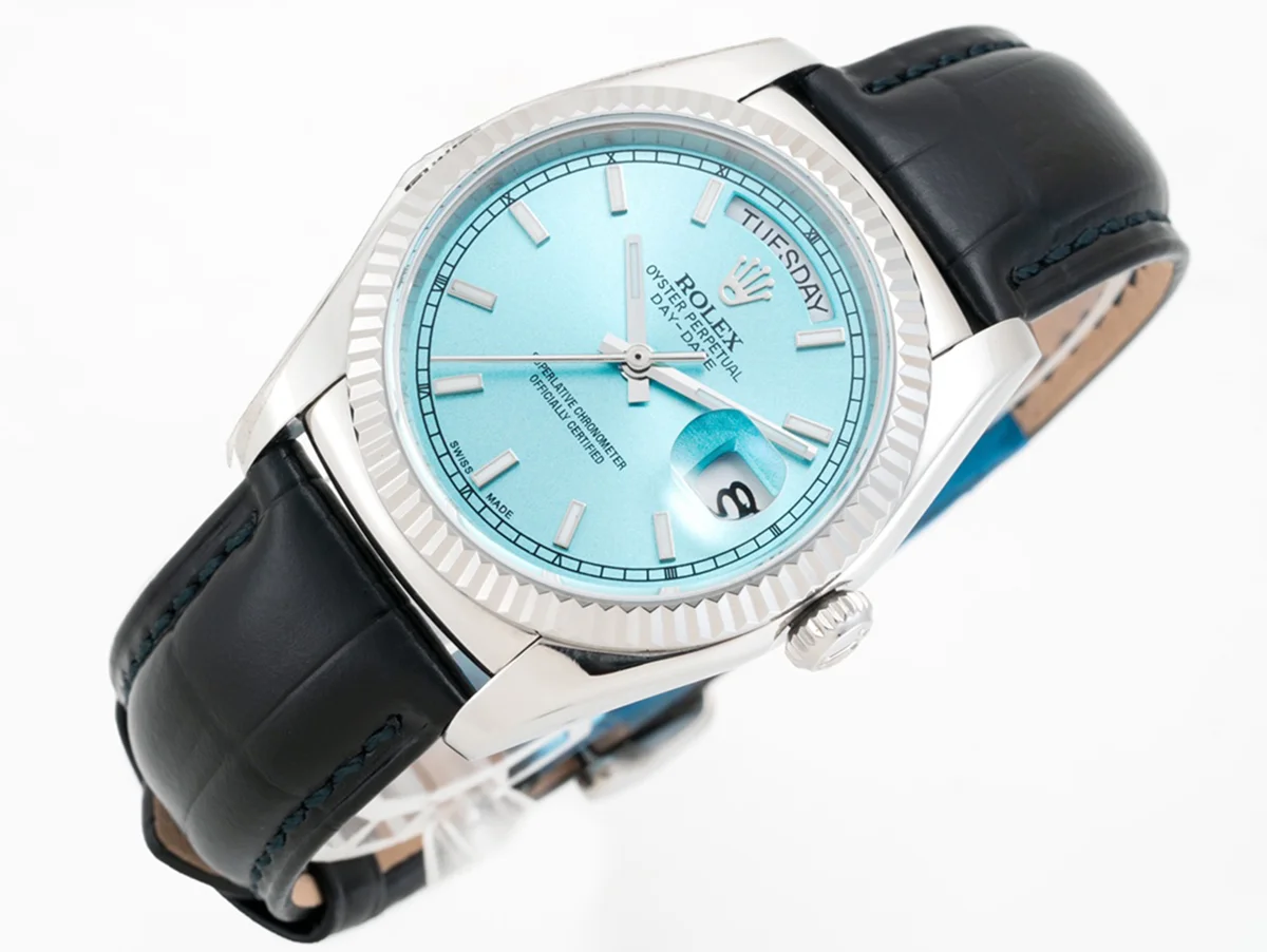 Day-Date 36 Ice Blue Dial in White Gold on Leather Strap