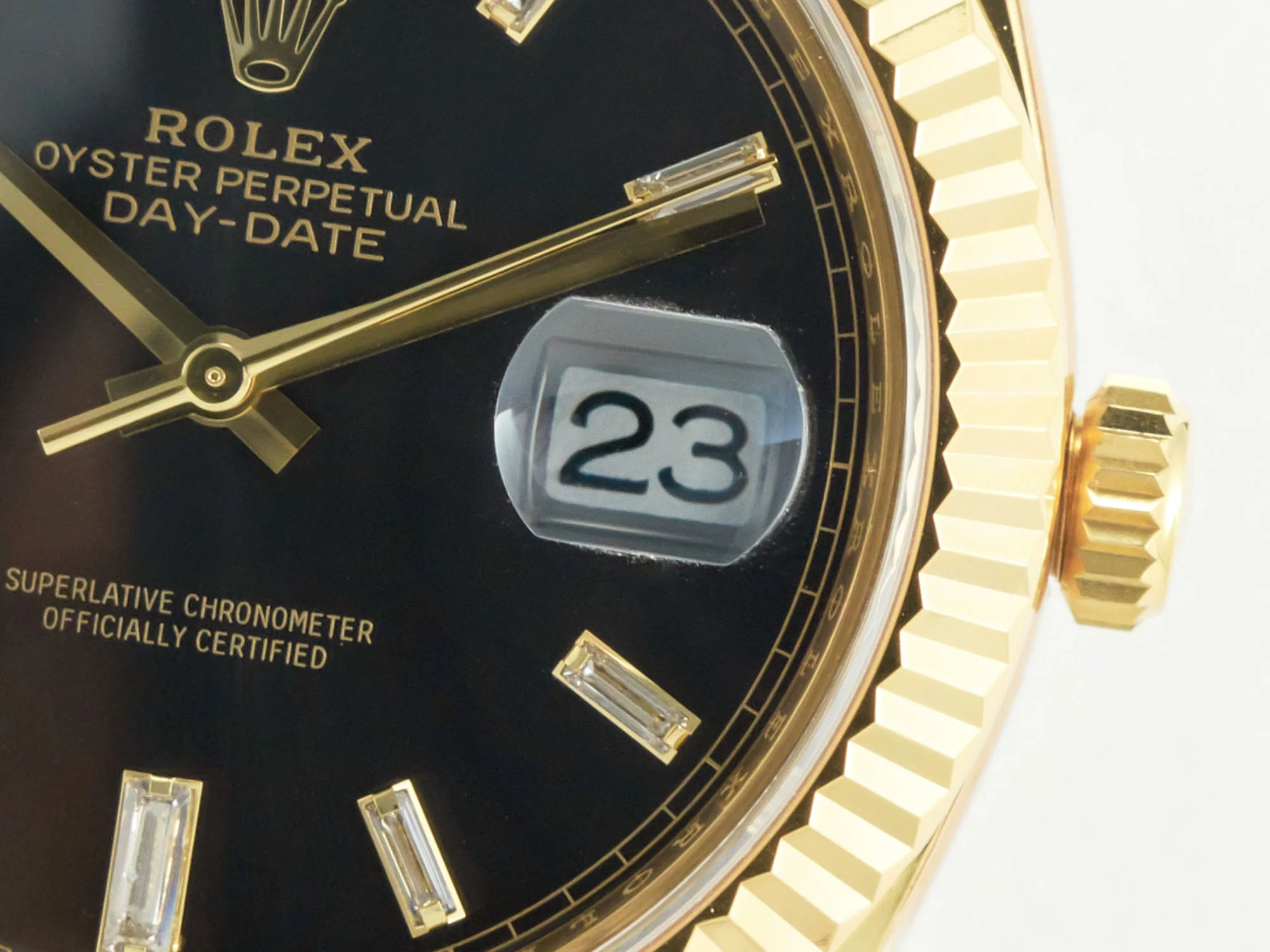 Day Date 40 228238 ARF 904L Steel Black Crystal Diamonds Bezel on President Bracelet VR3255