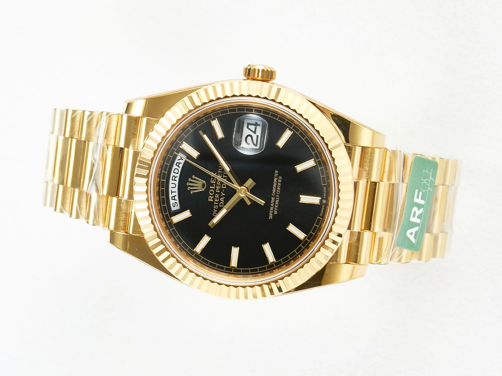 Day Date 40 228238 ARF 904L Steel Black Stick Dial on President Bracelet VR3255