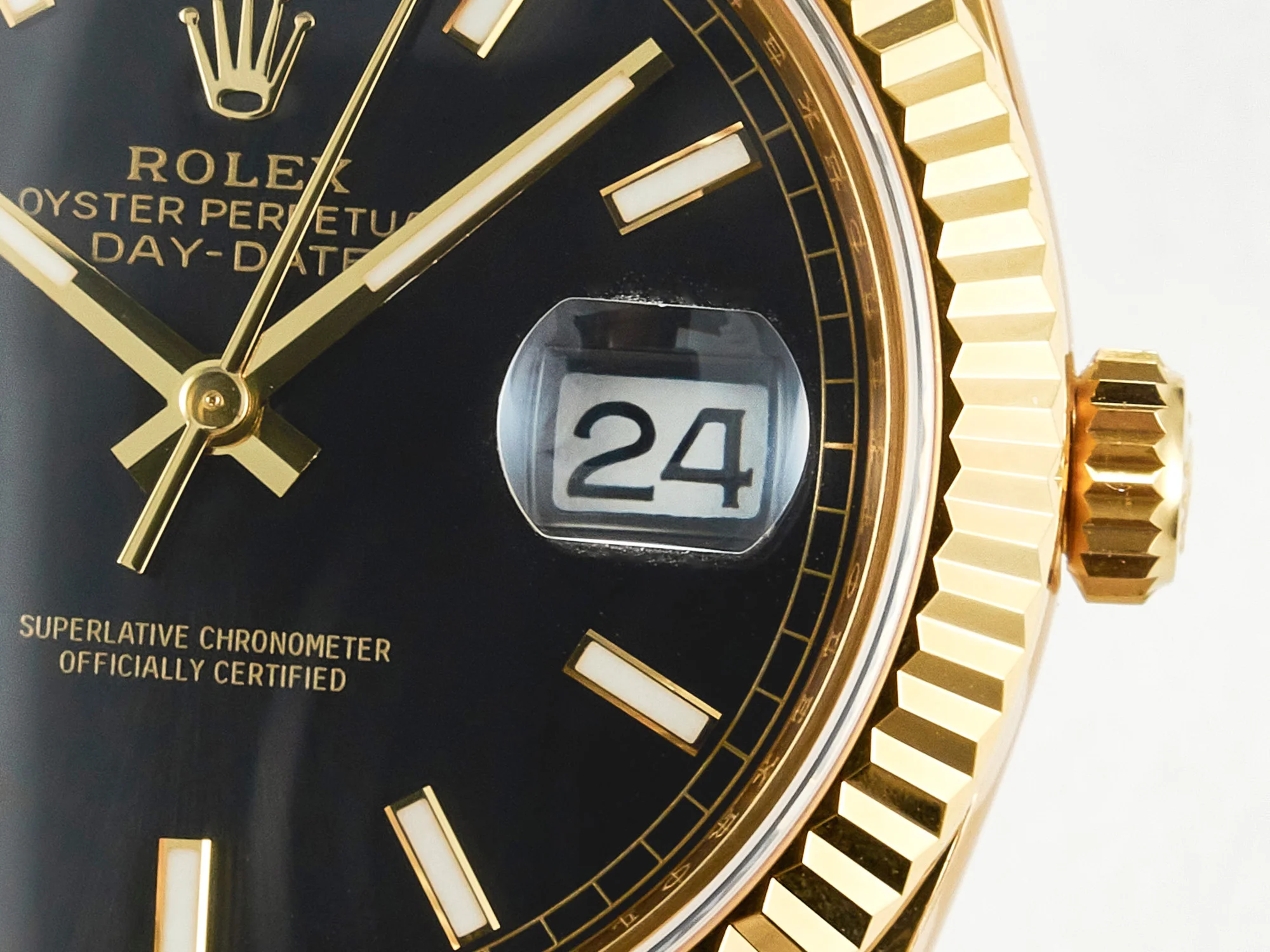 Day Date 40 228238 ARF 904L Steel Black Stick Dial on President Bracelet VR3255