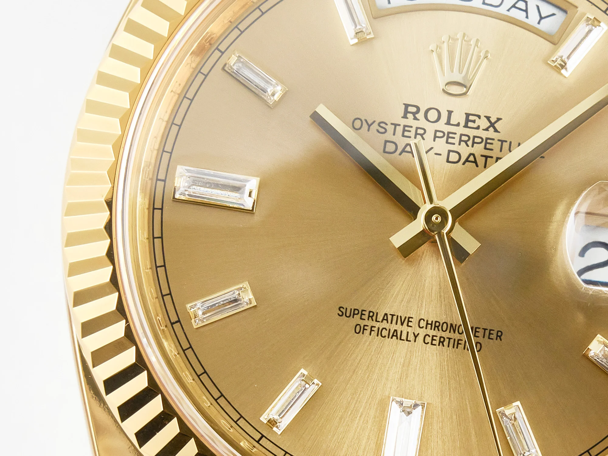 Day Date 40 228238 ARF 904L Steel YG Crystal Diamonds Bezel on President Bracelet VR3255