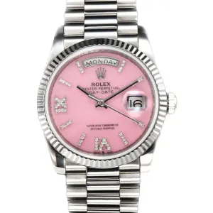Daydate 36 128236 Pink Opal Dial with Roman Marker in Platinum