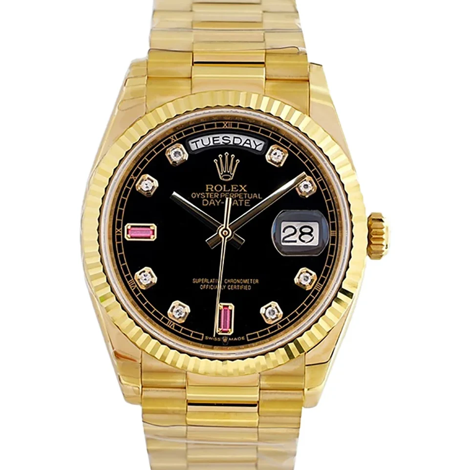 Daydate 36 128238 Black Dial in Yellow Gold