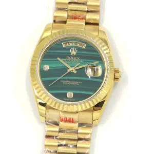 Daydate 36 128238 Malachite Diamond Marker Dial in Yellow Gold