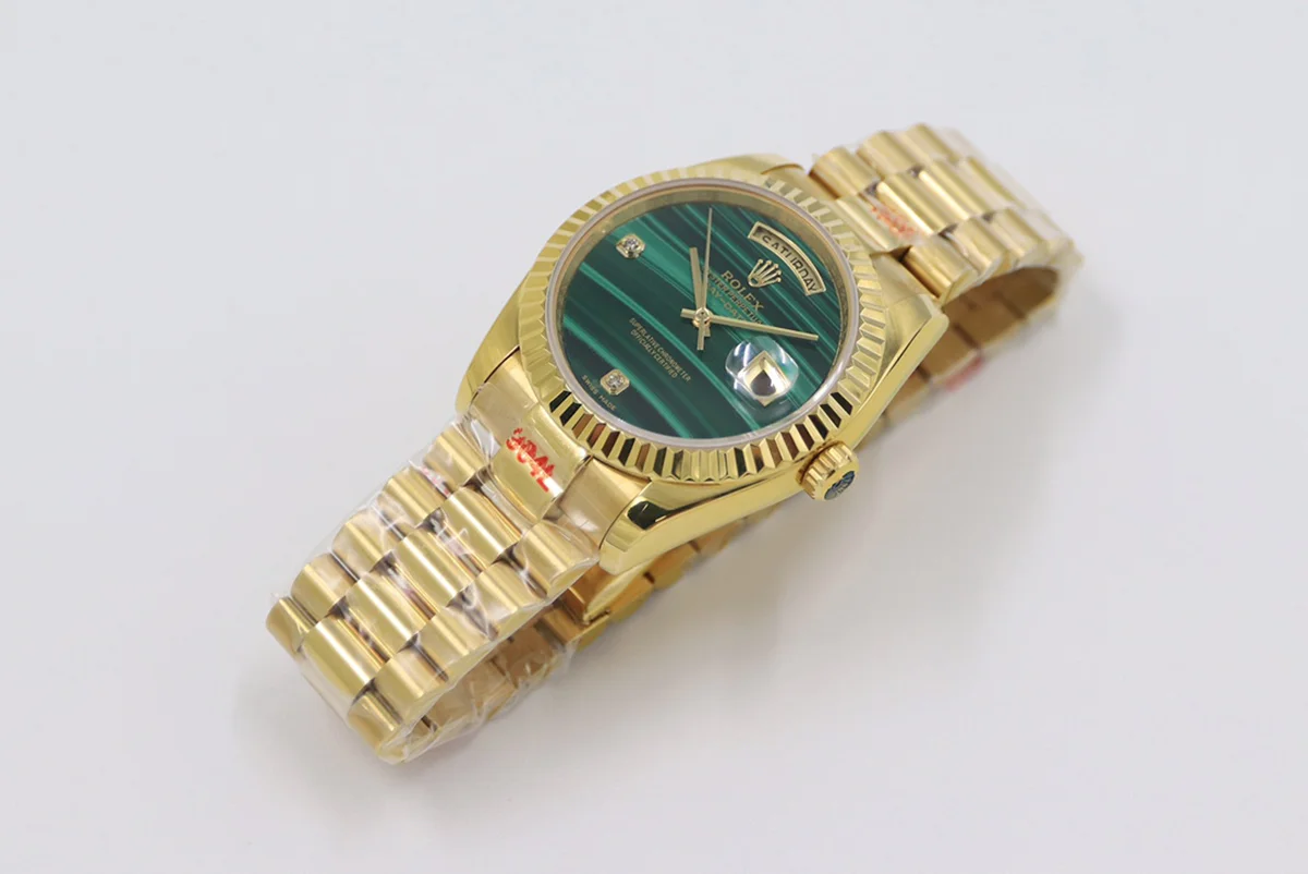 Daydate 36 128238 Malachite Diamond Marker Dial in Yellow Gold