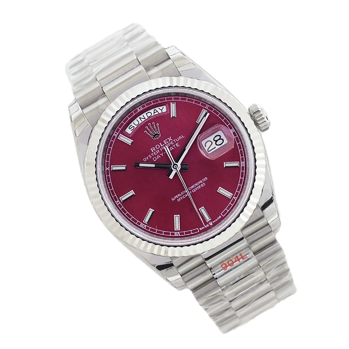Daydate 36 Red Dial with Sticker in White Gold