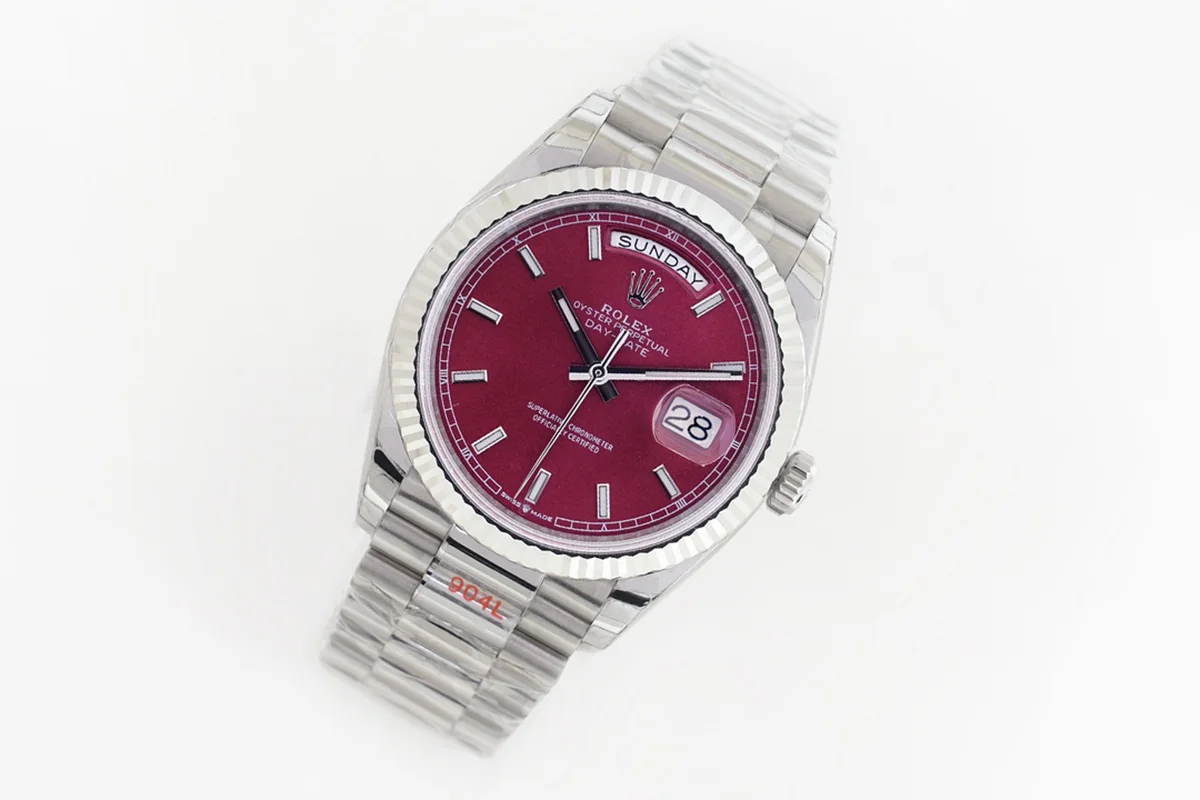 Daydate 36 Red Dial with Sticker in White Gold
