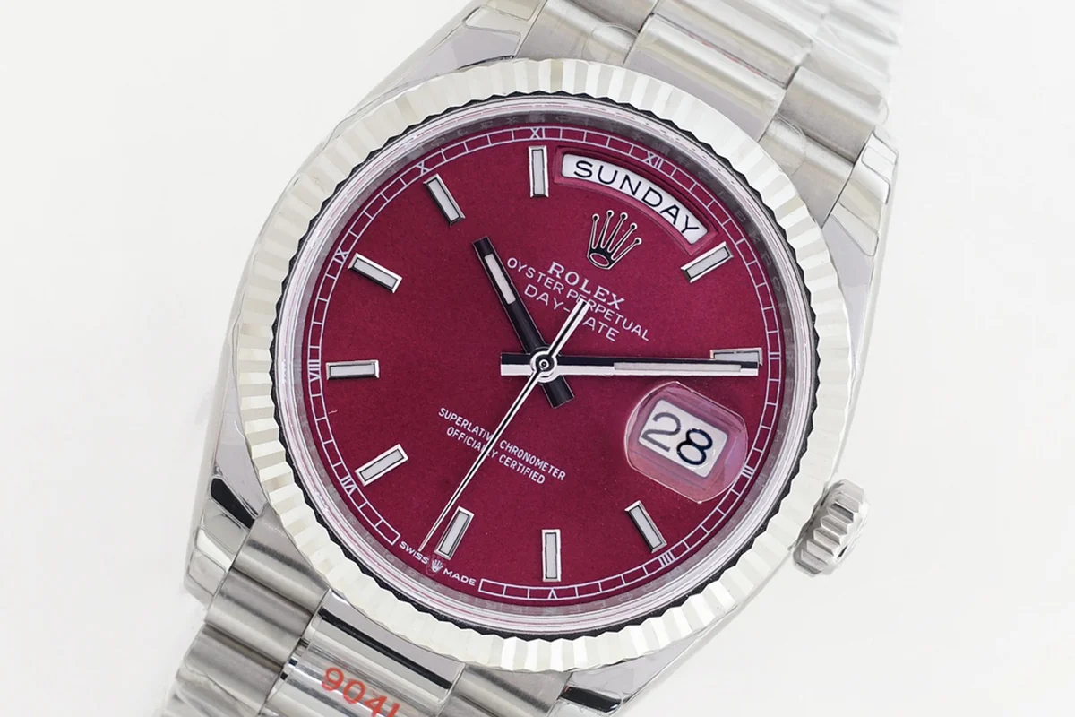 Daydate 36 Red Dial with Sticker in White Gold