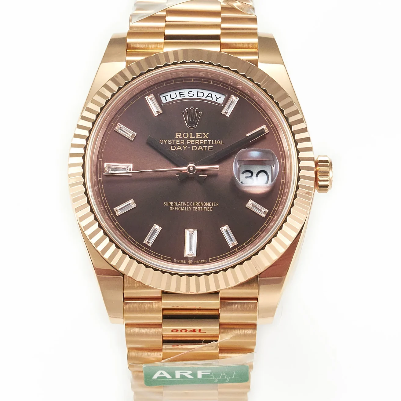 DayDate 40 228235 ARF 904L Steel Brown Crystal Diamonds Bezel on President Bracelet VR3255
